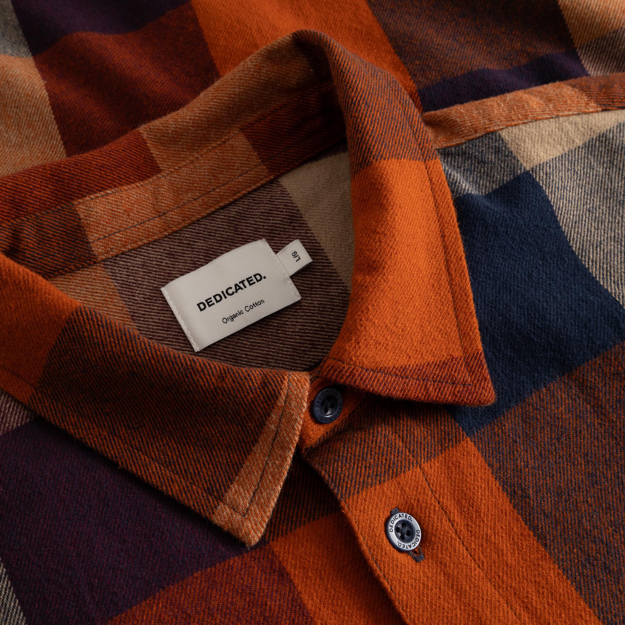 Dedicated Rute Flannel Check Shirt Herren Flanellhemd Bio Baumwolle orange multi